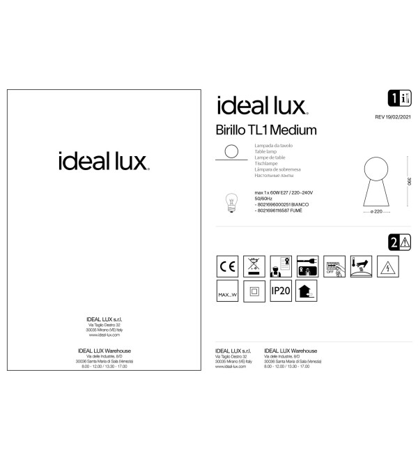 Лампа настольная Ideal Lux Birillo TL1 Medium Серый E27 116587