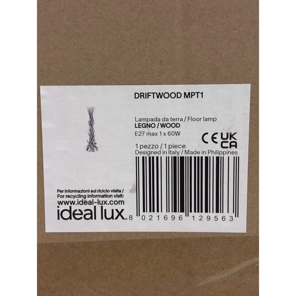 Торшер напольный Ideal Lux Driftwood PT1 Дерево E27 148939