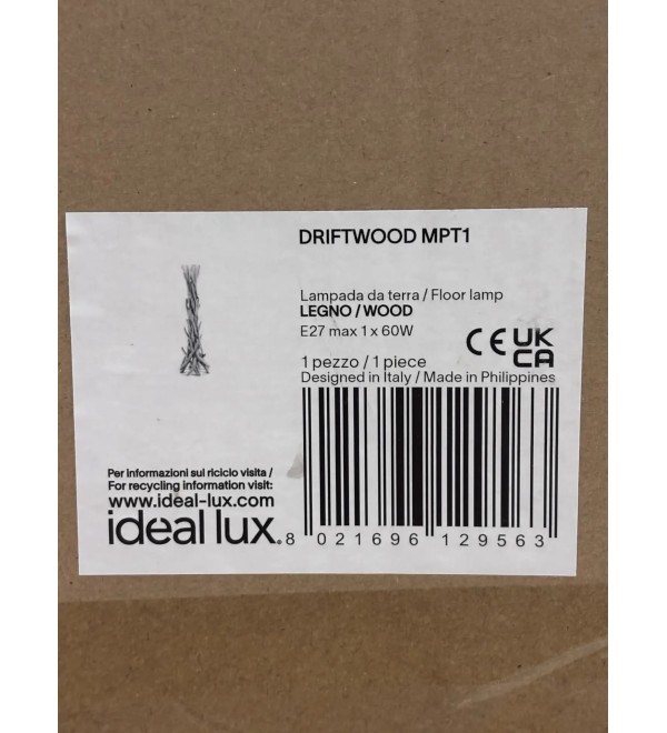 Торшер напольный Ideal Lux Driftwood PT1 Дерево E27 148939