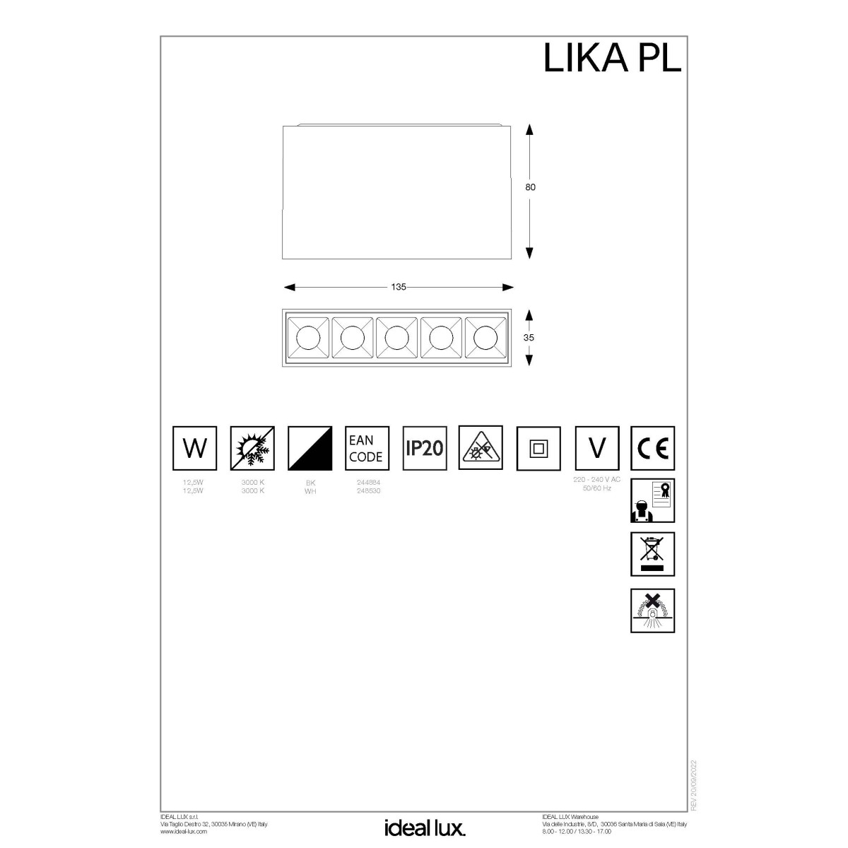 Светильник потолочный Ideal Lux Lika PL 12Вт 3000K Черный 244884