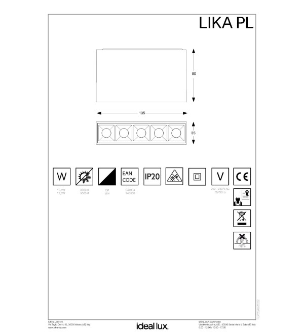 Светильник потолочный Ideal Lux Lika PL 12Вт 3000K Черный 244884