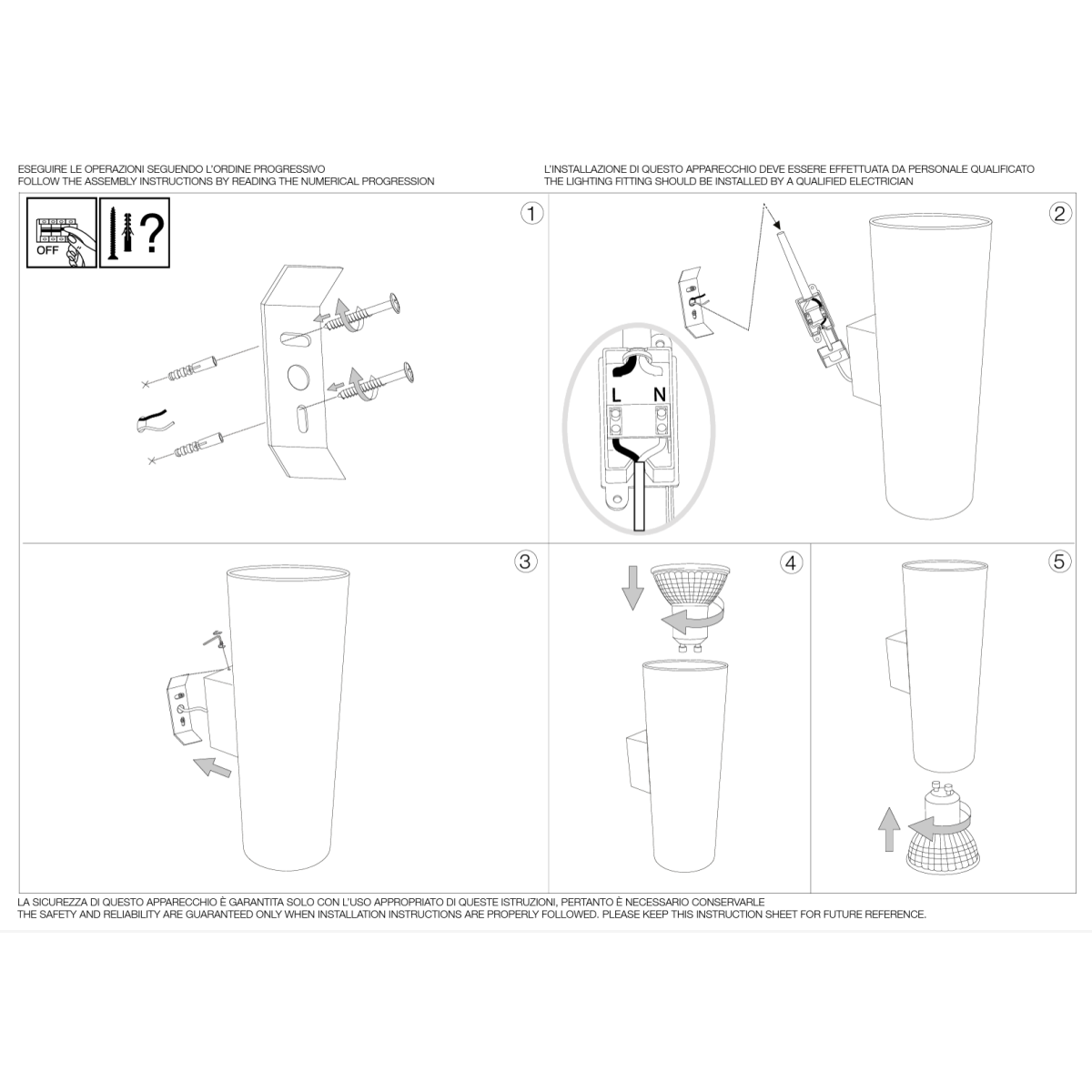 Светильник настенный Ideal Lux Look AP2 Round D60 H150 Белый GU10 096018