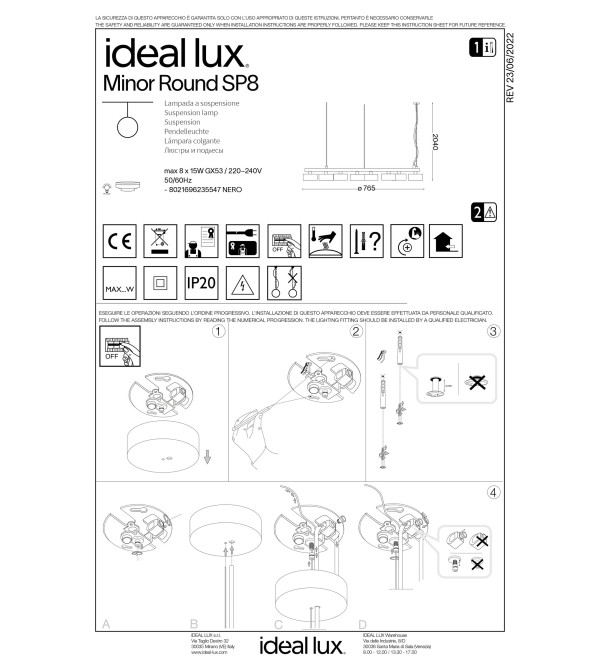 Люстра подвесная Ideal Lux Minor Round SP8 Черный GX53 235547