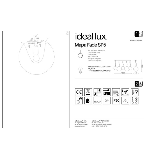 Люстра подвесная Ideal Lux Mapa Clear SP5 Хром E27 140759