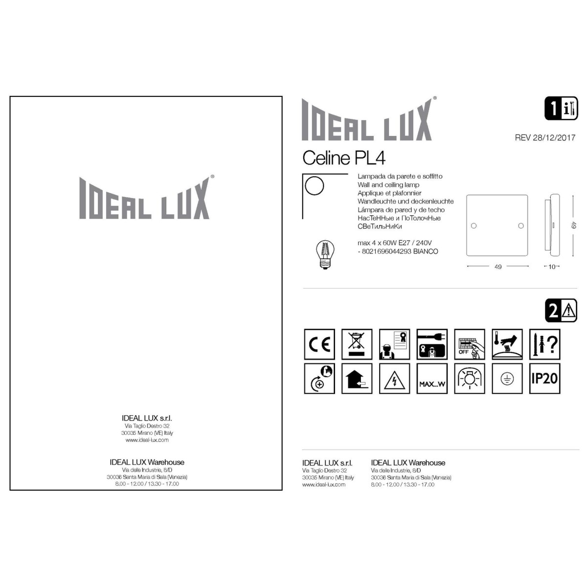 Люстра потолочная Ideal Lux Celine PL4 Белый E27 044293