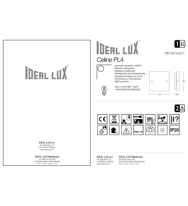 Люстра потолочная Ideal Lux Celine PL4 Белый E27 044293