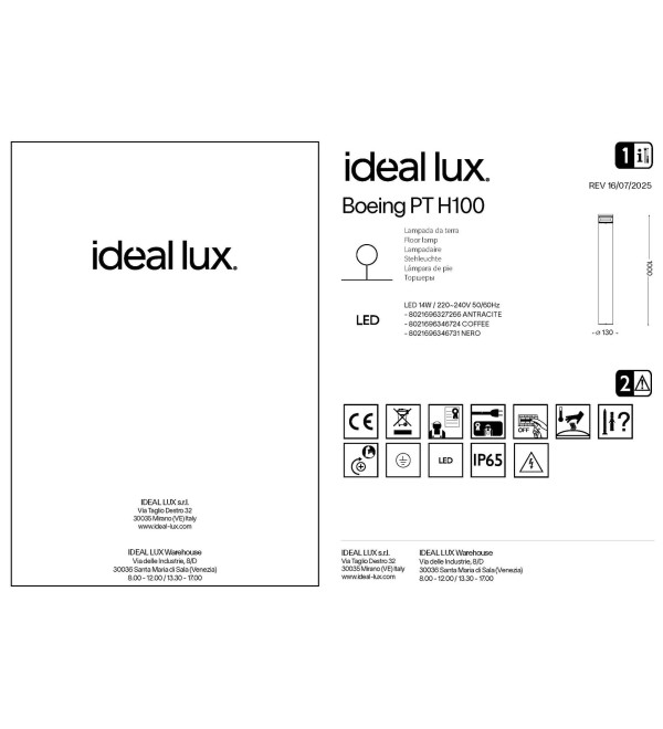 Светильник садово-парковый Ideal Lux Boeing PT h100 Антрацит 3000К LED 327266
