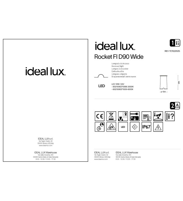 Светильник уличный встраиваемый Ideal Lux Rocket Fi D90 Wide 3000K LED Сталь 370996