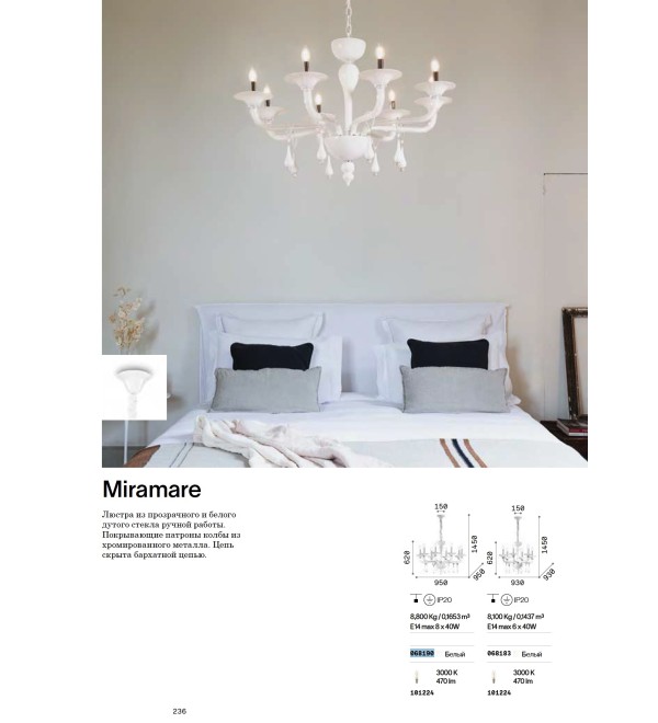 Люстра подвесная Ideal Lux Miramare SP8 Белый E14 068190