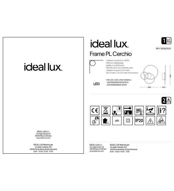 Люстра потолочная Ideal Lux Frame PL Сerchio Белый 3000К 255019