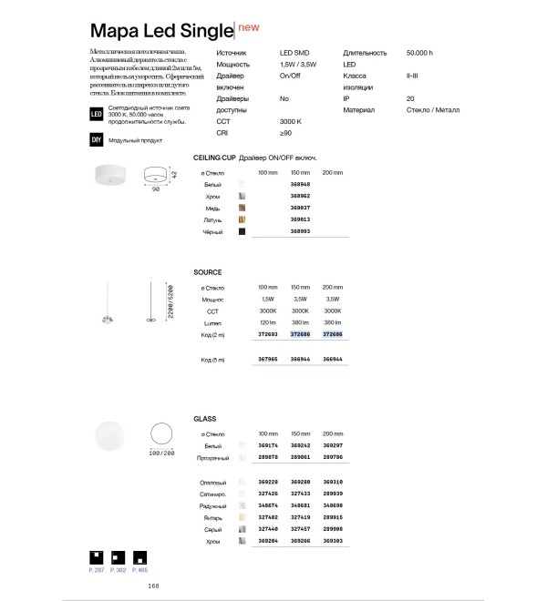 Светильник подвесной Ideal Lux Mapa Pendel Led Big 0200 Cm Алюминий 3000К 372686