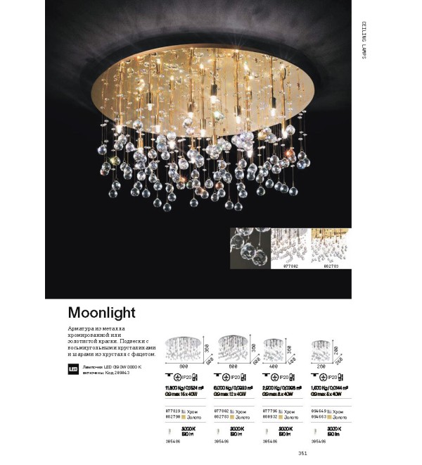 Люстра потолочная Ideal Lux Moonlight PL8 Золото G9 080932