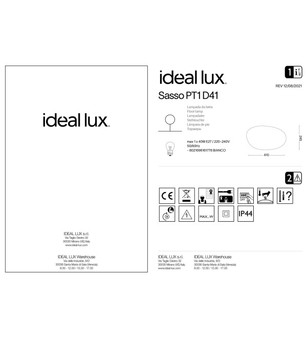 Светильник садово-парковый Ideal Lux Sasso PT1 D41 Опал E27 161778