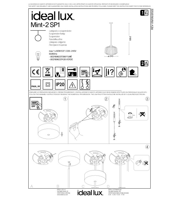 Светильник подвесной Ideal Lux Mint-2 SP1 Зеленый E27 237428
