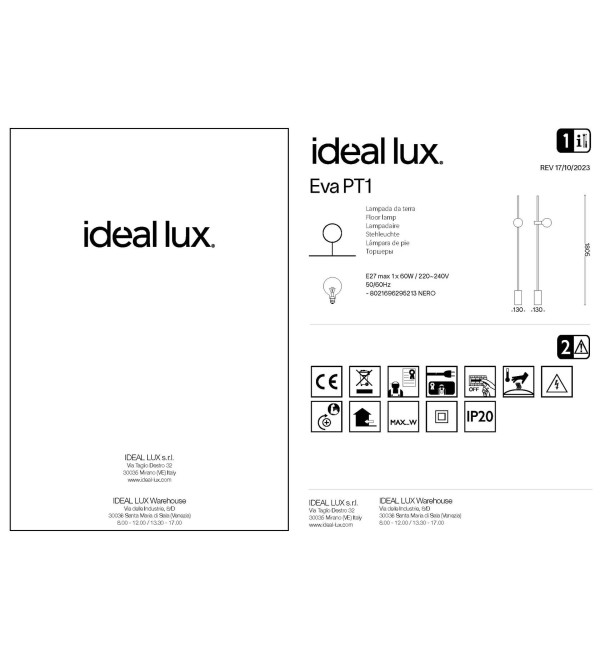 Торшер напольный Ideal Lux Eva PT1 Черный E27 295213