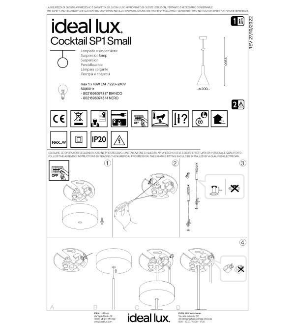 Светильник подвесной Ideal Lux Cocktail SP1 Small Черный E14 074344
