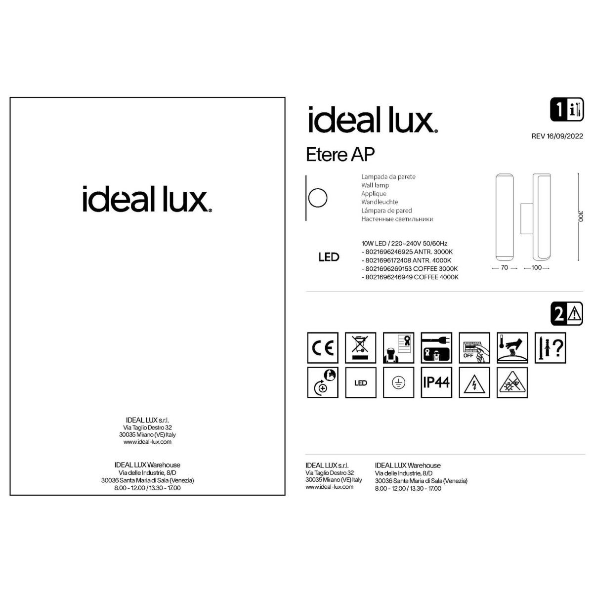 Светильник уличный Ideal Lux Etere AP 4000К Антрацит LED 172408