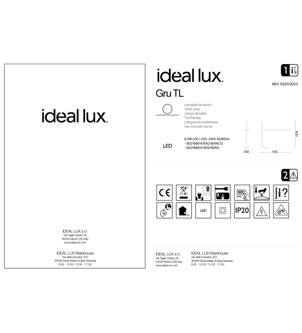 Лампа настольная Ideal Lux Gru TL Черный 3000К LED 147659
