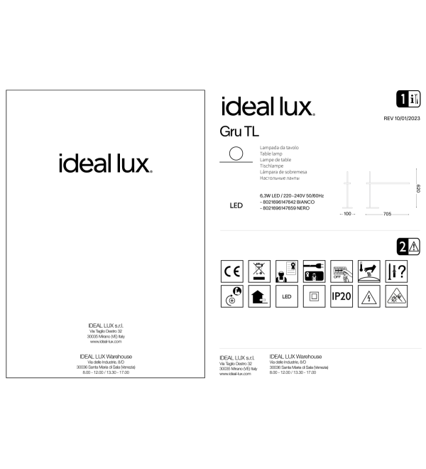 Лампа настольная Ideal Lux Gru TL Черный 3000К LED 147659