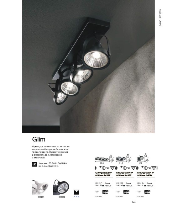 Светильник потолочный Ideal Lux Glim PL1 Белый GU10 200194