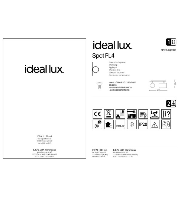 Светильник потолочный Ideal Lux Spot PL4 Белый GU10 156774