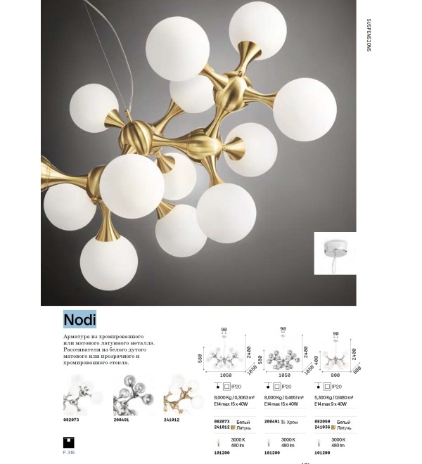 Люстра подвесная Ideal Lux Nodi SP15 Белый E14 082073