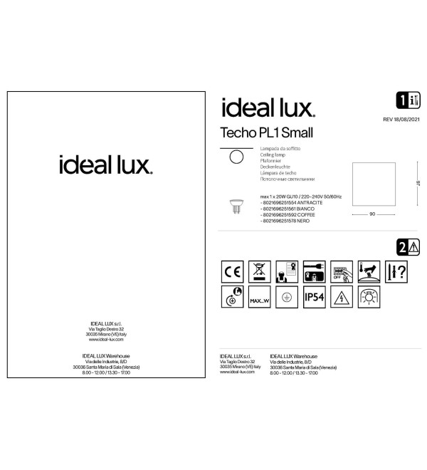 Светильник уличный Ideal Lux Techo PL1 Square D15 Антрацит GU10 251516