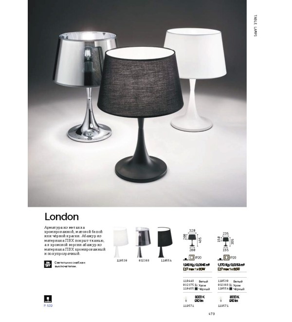 Лампа настольная Ideal Lux London TL1 Small Хром E27 032368