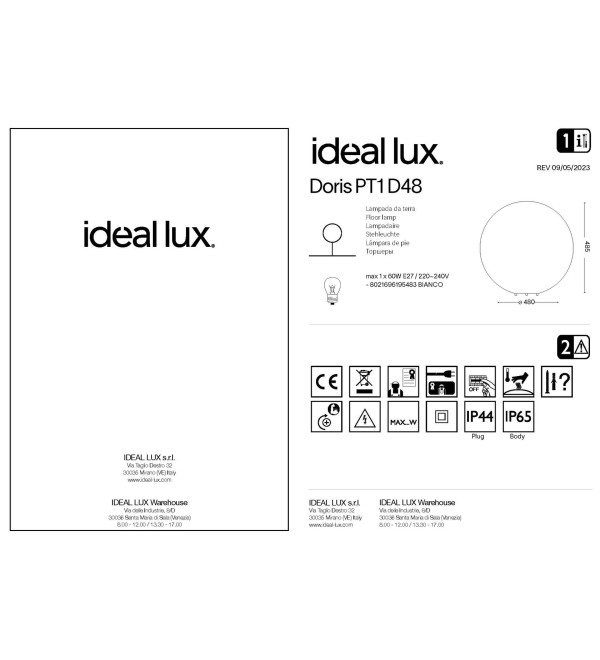 Светильник садово-парковый Ideal Lux Doris PT1 D48 Эффект гранита E27 195483