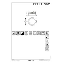 Светильник встраиваемый Ideal Lux Deep FI D103 10Вт 1350Лм 3000К IP44 LED 230В Белый Алюминий Не диммируемый 249018
