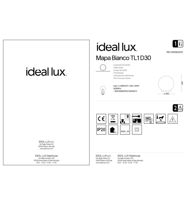 Светильник настольный Ideal Lux Mapa TL1 D30 Белый E27 009131