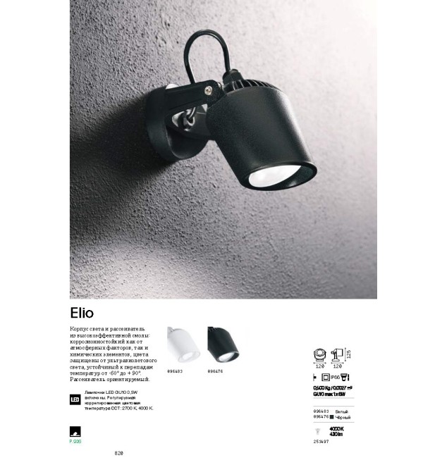 Светильник уличный Ideal Lux Elio AP1 Белый GU10 096483