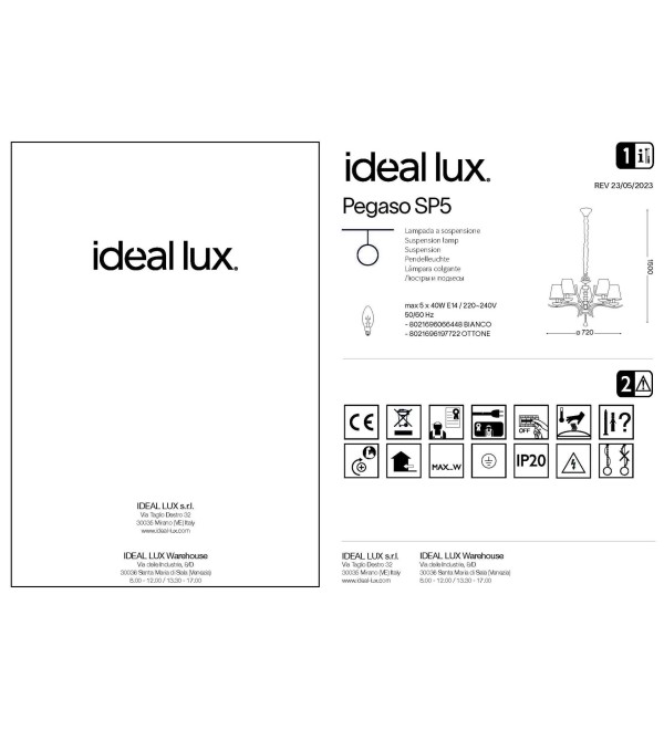 Люстра подвесная Ideal Lux Pegaso SP5 Хром E14 066448