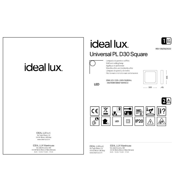 Светильник потолочный Ideal Lux Universal PL D30 Square 3000K LED Белый 138657