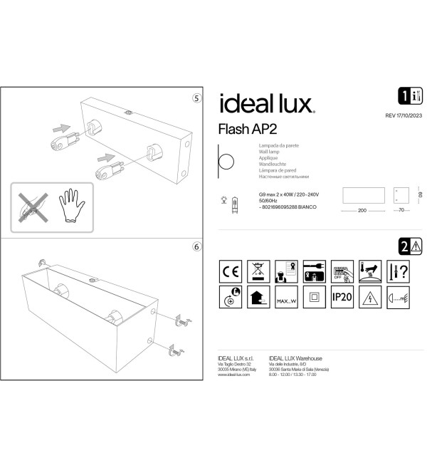 Светильник настенный Ideal Lux Flash АР2 Хром G9 007397