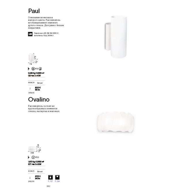 Светильник настенный Ideal Lux Paul AP2 Round Белый G9 060620