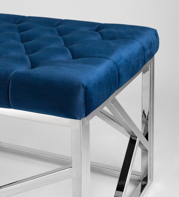 Банкетка-скамейка АРТ ДЕКО велюр синий сталь серебро