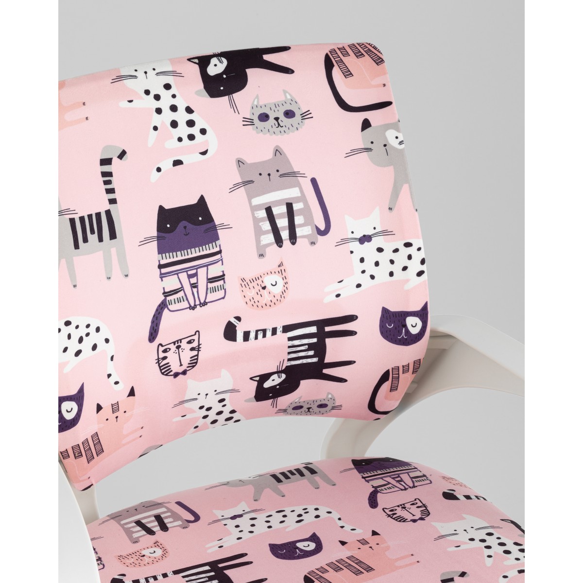 Кресло офисное TopChairs Simple SN Junior принт Pink Cats пластик белый