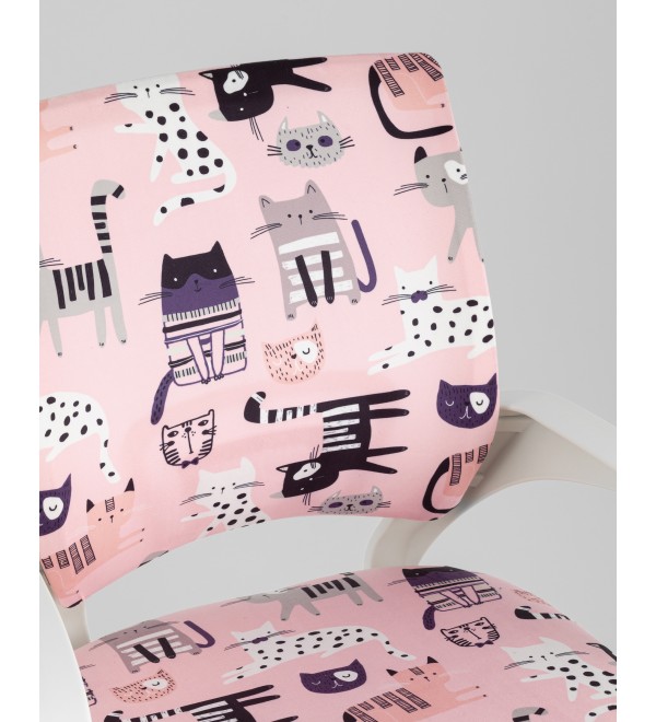 Кресло офисное TopChairs Simple SN Junior принт Pink Cats пластик белый
