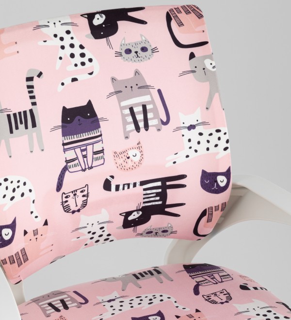 Кресло офисное TopChairs Simple SN Junior принт Pink Cats пластик белый