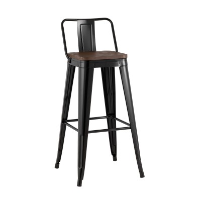 Стул барный TOLIX со спинкой черный глянцевый + темное дерево KD