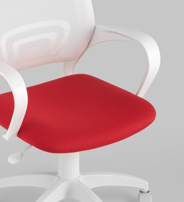 Кресло офисное Topchairs ST-BASIC-W спинка белая сетка сиденье красная ткань крестовина белый пластик
