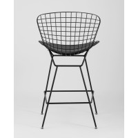 Стул полубарный с низкой спинкой Bertoia черный с черной подушкой