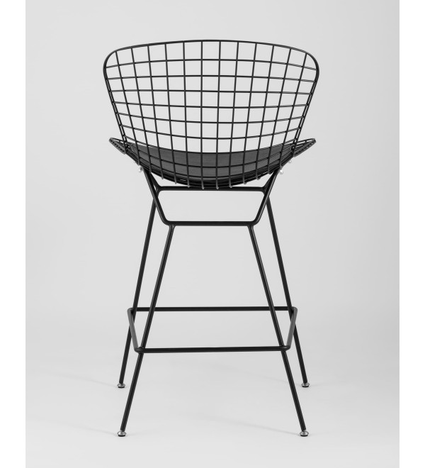 Стул полубарный с низкой спинкой Bertoia черный с черной подушкой