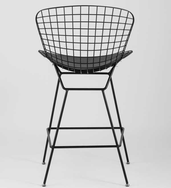Стул полубарный с низкой спинкой Bertoia черный с черной подушкой