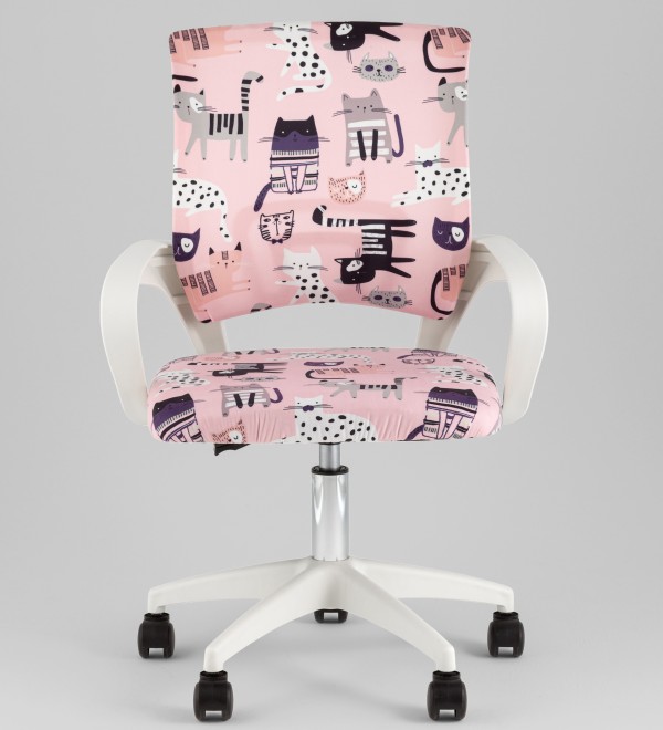 Кресло офисное TopChairs Simple SN Junior принт Pink Cats пластик белый
