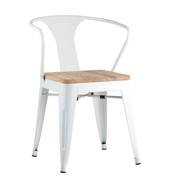 Стул TOLIX ARM WOOD с подлокотниками белый