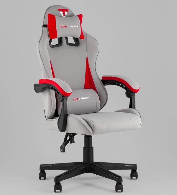 Кресло спортивное TopChairs Phantom ткань серо-красный