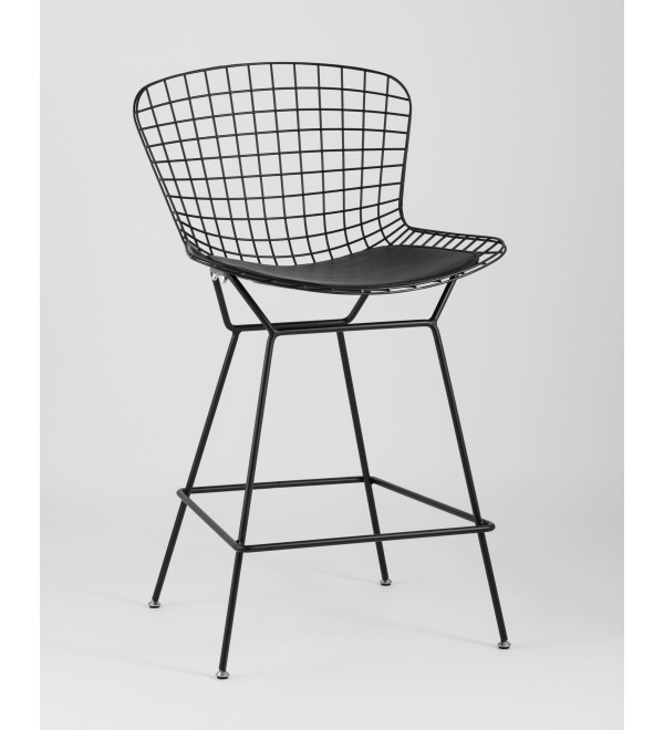 Стул полубарный с низкой спинкой Bertoia черный с черной подушкой