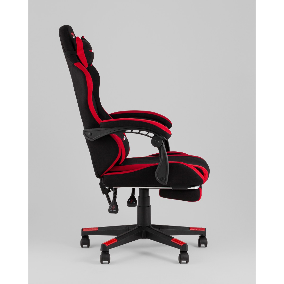 Кресло спортивное TopChairs Prophet с оттоманкой ткань черно-красный